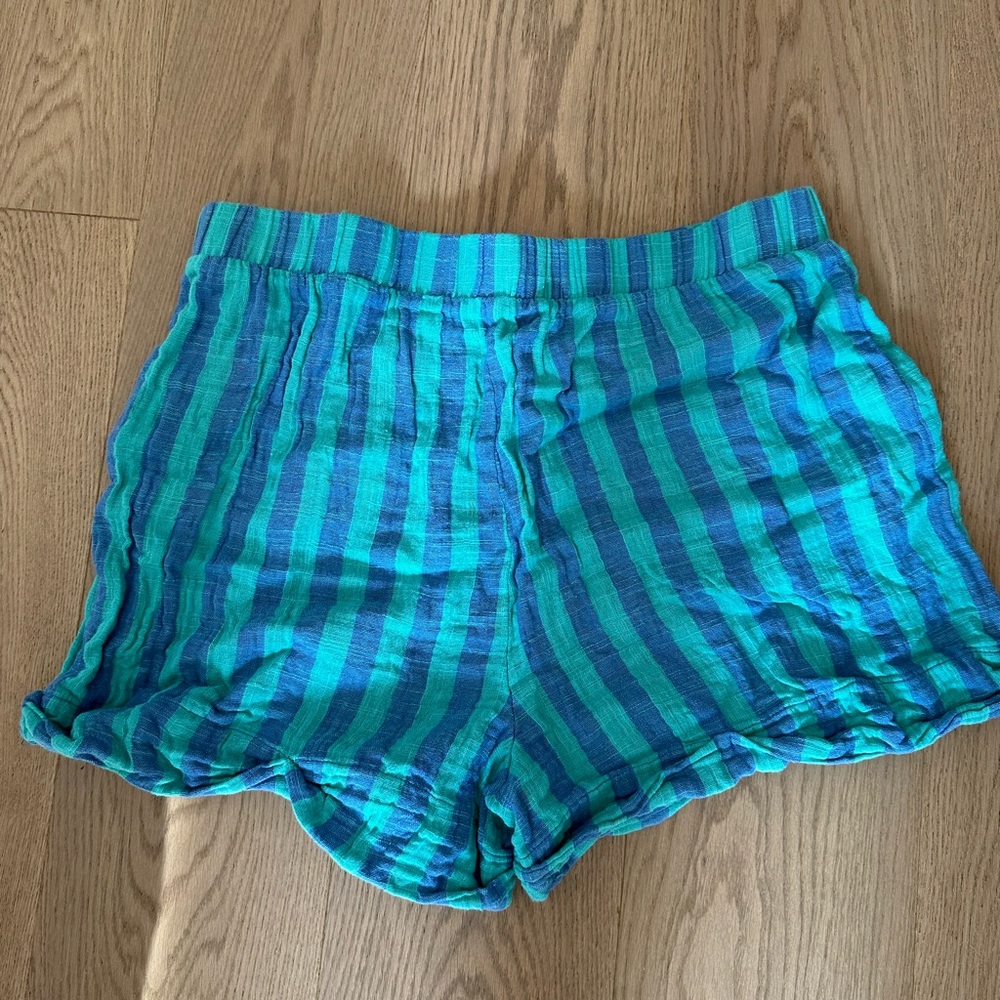 Z Supply Teal and Aqua Striped High Waist Shorts